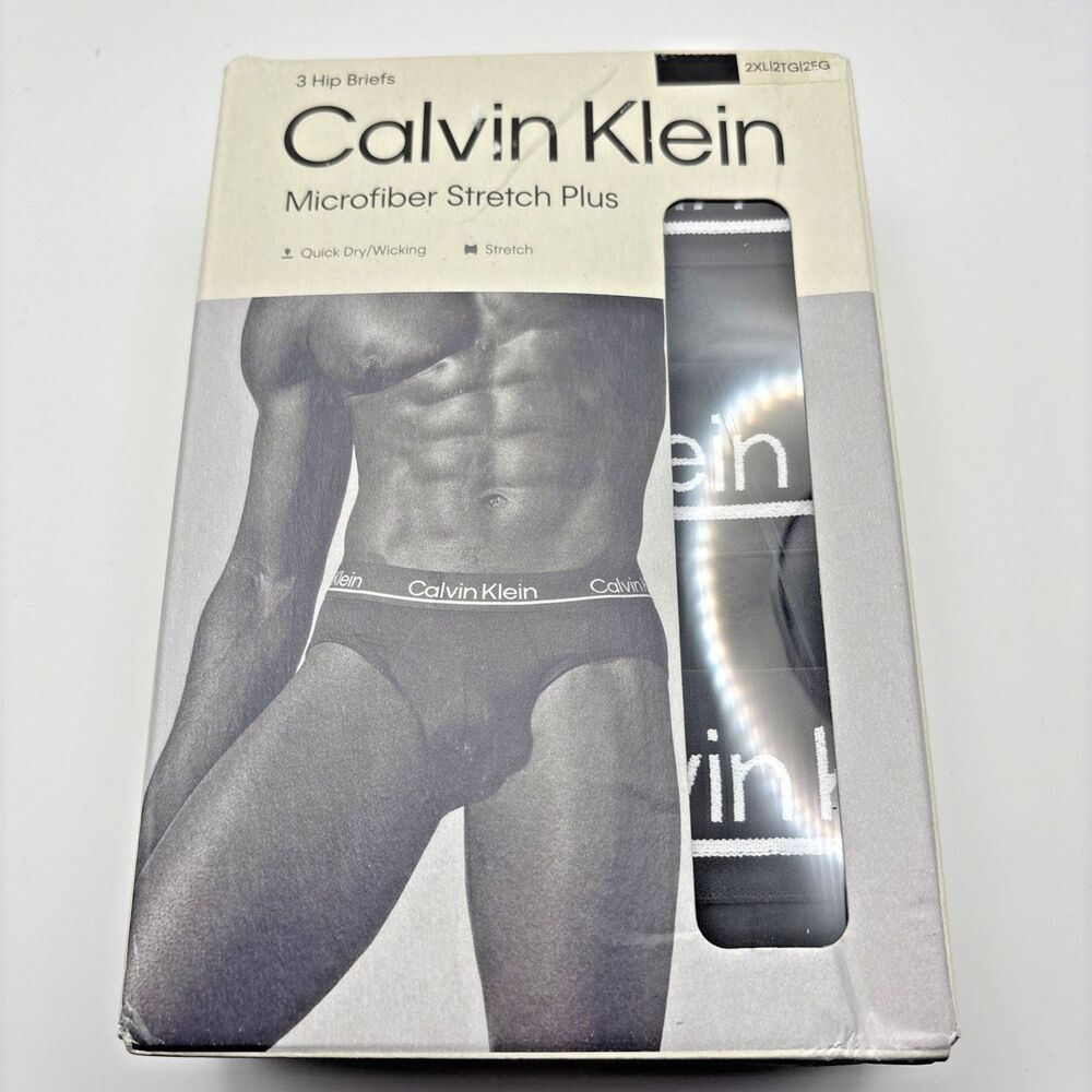 Calvin Klein Microfiber Stretch Plus Mens 3-Pack Hip Briefs Black 2XL NIB